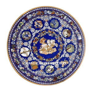 Dessus de table rond en marbre blanc de haute qualité avec incrustation de fleurs colorées avec une belle conception utilisée pour le dessus de table basse - Product Image 2