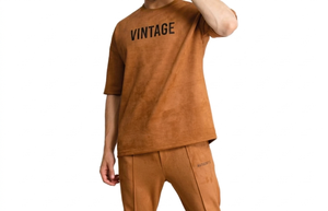 Ensemble de survêtement vintage marron pour homme, t-shirt à manches courtes à col rond avec pantalon à taille élastique, tenue décontractée pour l'automne - Product Image 6
