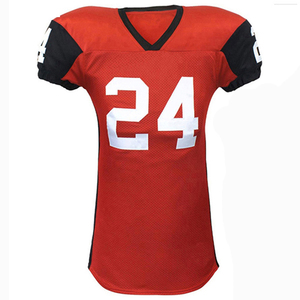 Custom American Football Jersey Red V-<b>Neck</b> Mesh Breathable Short Sleeve Men's Adult Size 24 Screen Printed Team Numbers - Product Image 2