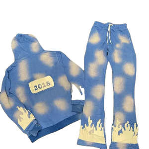 Ensemble survêtement streetwear gris délavé effet soleil pour homme – Hoodie et pantalon à manches longues coupe ample pour l'hiver avec cordon de serrage - Product Image 3