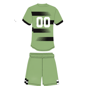 Conjunto de Pantalones Cortos y Camiseta de Rugby Verde Salvia y Negro, Manga Corta, Cuello Redondo, Uniforme de Equipo a Rayas, Ropa Deportiva Transpirable Personalizada para Entrenamiento - Product Image 2