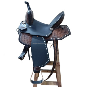 Selle de cheval de course Western Barrel exclusive de haute qualité en cuir véritable avec selle respirante confortable incurvée à la main - Product Image 2