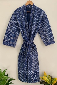 Kimono en coton indien imprimé floral, tunique, manteau d'hiver, peignoir sexy, robe de plage, veste streetwear, style streetwear - Product Image 4