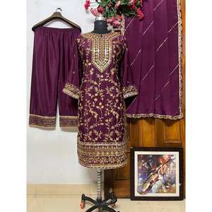 Conjunto de ropa de diseñador indio y pakistaní para fiesta, parte inferior superior y Dupatta - Product Image 1