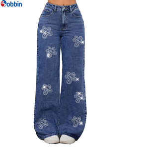 Pantalon Baggy Femme Personnalisé avec Strass, Taille Haute, Style Tendance, Jean Ample Droit en Denim pour Femme, Nouvelle Collection Automne - Product Image 2