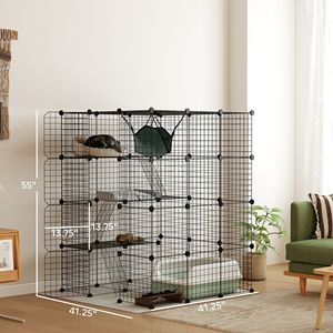 Gabbia per Gatti Fai-da-Te a 4 Livelli con Amaca, Rampe e Piattaforme per Saltare, Recinto per Animali Domestici da Interno Nero per 1-3 Gatti, 3 x 3 x 4 Pollici - Product Image 2