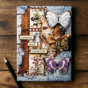 Create and Inspire Butterfly Vintage Journal | Printed Cardboard Hardcover Hand Sewing <b>Notebook</b> | 200 Unruled Pages | 7x5 Diary - Product Image 5