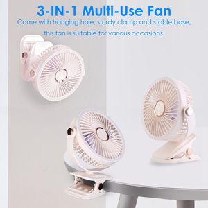 Ventilatore da tavolo e da parete ricaricabile USB-C con clip, 5 velocità, 3 livelli di luminosità, regolabile a 720 gradi - Product Image 3