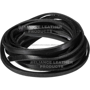Cordon en cuir plat noir brillant de 4 mm, bande de cuir naturel en vrac pour accessoires faits à la main - Product Image 4
