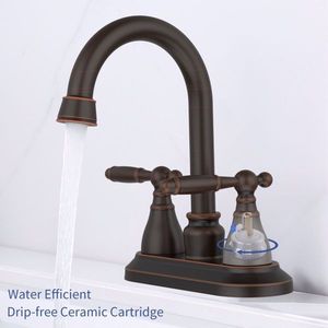 Robinet de salle de bain moderne 3 trous en bronze huilé, avec bec pivotant à 360 degrés et arc élevé, robinet de lavabo centralisé de 4 pouces, pour lavabo 360 - Product Image 6