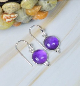 Wholesale Natural Amethyst <b>Earrings</b> 925 Sterling <b>Silver</b> Handmade Round Amethyst Drop <b>Dangle</b> <b>Earrings</b> Vintage Boho Fine Jewelry - Product Image 2