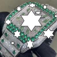 Nouvelle conception, montre mécanique de luxe faite à la main en acier inoxydable, boîtier carré, verre saphir, bouton poussoir, fermoir caché, vert