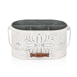 Porte-ustensiles en acier galvanisé de qualité supérieure avec poignée, support à couverts en métal argenté, organisateur de couverts de table style ferme - Product Image 6