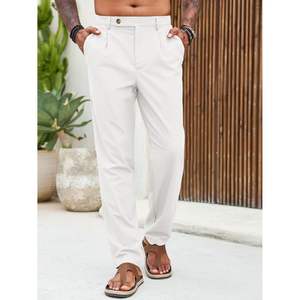 2025 Men's <b>Linen</b> Casual Pants Pleated Elastic Waist Lightweight Cotton Summer Beach Yoga <b>Trousers</b> with Zipper Pockets - Product Image 5