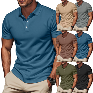 Polo de Manga Corta para Hombre, Estilo Formal, Cuello Camisero, Color en Contraste, Talla Grande, Antiarrugas, Tejido de Sarga, Bordado - Product Image 3