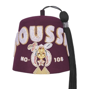 Gorro Fez de Lana Borgoña Shriners con Letras de Diamantes de Imitación Brillantes de Cinco Filas, Calidad Premium - Product Image 1