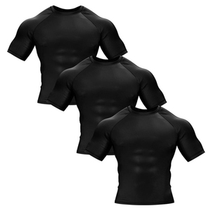 <b>Men</b> <b>Black</b> Short Sleeve Rash Guard Quick Dry Polyester Compression Shirt Adult Sport Top - Product Image 5