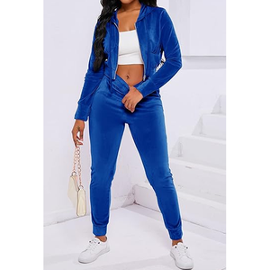 Combinaison polaire bleue à capuche et manches longues pour femme Twin City, taille haute, fermeture éclair, coupe régulière, longueur intégrale, couleur unie, idéale pour la gym et l'hiver - Product Image 4