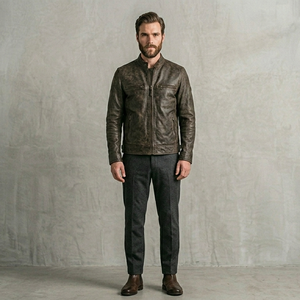 Veste en cuir PU slim fit pour homme, style streetwear hivernal, veste de motard décontractée avec fermeture éclair - Product Image 1