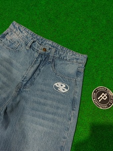 Pantalon en jean décontracté pour homme, coupe droite oversize, jambe large, logo personnalisé, délavé, vintage, effet usé, style baggy - Product Image 5