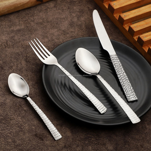 Juego de cubiertos de acero inoxidable martillado de oro rosa, cubiertos de lujo de grado brillante 202/304, cuchara de bebé hecha a mano única, tenedor de té, cuchillo - Product Image 5