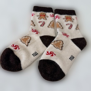 Chaussettes en laine pour bébés et tout-petits, motif pain d'épices de Noël, chaussettes blanches mi-mollet, chaudes, tricotées pour l'hiver, chaussettes de fête pour enfants, vente en gros - Product Image 1