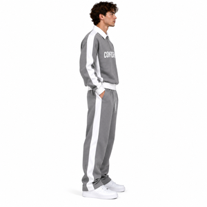 Conjunto Deportivo para Hombre, Gris, con Cierre de Cremallera de un Cuarto, Franjas Laterales en Contraste, Ropa Deportiva Personalizada - Product Image 4