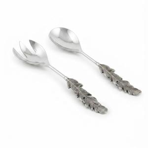 Juego de tenedores y cucharas para ensalada ecológicos, con mango de hoja de ginkgo y cuerda trenzada, utensilios de metal para servir. - Product Image 4