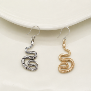 Boucles d'oreilles pendantes vintage en forme de serpent, plaquées or, en laiton, bijoux de mode unisexe, motif animal - Product Image 2