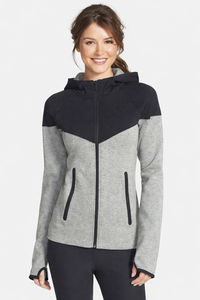 Sweat-shirt à capuche zippé colorblock gris et noir pour femme, coupe ajustée, vêtement de sport à manches longues, haut en molleton doux - Product Image 4