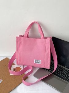Sac fourre-tout rose côtelé en velours côtelé pour femme – Idéal pour le shopping, l'école, le travail – Sac à bandoulière en coton – Sac de courses – Meilleur prix - Product Image 2