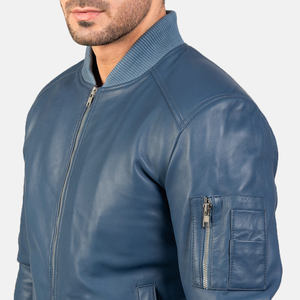Blouson Bomber en Cuir Véritable Sur Mesure Tendance pour Homme, Col Montant, Imperméable, Respirant, Hiver, Logo Frontal - Product Image 6