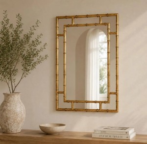 Bamboo Style Gold Wall <b>Mirror</b> – Modern Geometric Decorative <b>Mirror</b> for Living Room, Bedroom & Home Decor - Product Image 1
