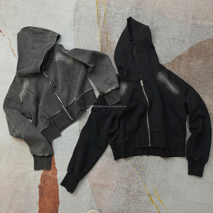 Customized Unisex <b>Zipper</b> Hoodie Pullover Boxy Acid Wash Hooded Zip up Jacket Blank Spring Sweatshirt Distressed Vintage Clothing - Product Image 1