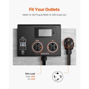 Presa di Distribuzione Elettrica Intelligente NEMA 14-30, 240V, con Indicatore LED a 3 Colori, Splitter per Asciugatrice e EV, con Due Uscite - Product Image 4