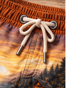 Shorts de Baño para Hombre Mountain Lake – Estampado de Fogata en la Cabaña, Secado Rápido - Product Image 6