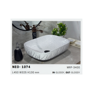 Lavabo de Cerámica Contemporáneo Serie Neo 1075, Lavabo de Sobremesa para Interiores Elegantes - Product Image 4