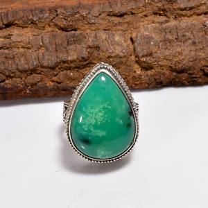 Bague en chrysoprase en forme de poire, ajustable, en argent sterling 925, style vintage, bijoux faits à la main, cadeau - Product Image 1