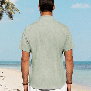 Men’s Linen Short Sleeve <b>Shirt</b>, Casual Regular Fit Button-Down Collared <b>Summer</b> <b>Shirt</b> for Beach Vacation and Resort Wear - Product Image 3