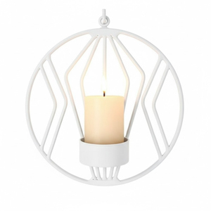 Classic White <b>Wall</b> Mounted Iron Candle Holder Geometric Metal <b>Wall</b> <b>Sconce</b> Pillar T <b>Light</b> Holder For Home Living Room Decoration - Product Image 1