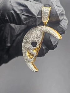 Moon Shape <b>Skull</b> Pendant With Round Crystal Rhinestone Inlay 18K Gold Plated Alloy Unisex Hiphop Charm <b>Gift</b> - Product Image 2