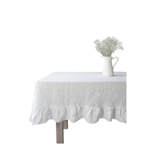 White Modern Woven Linen Eco-Friendly Sustainable Dining <b>Tablecloth</b> - Product Image 1