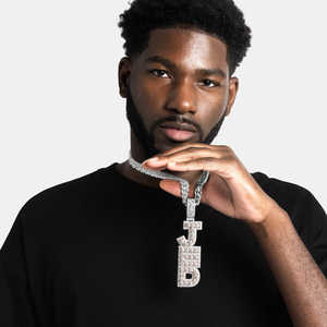 Colgante de Letra Iced Out VVS Moissanite de Plata de Ley 925, Joyería Hip Hop con Cadena Cubana Miami, Inicial Personalizada Bling - Product Image 1