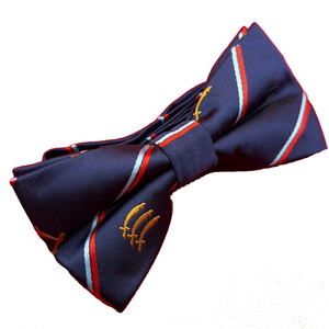 Corbata de Moño Azul Marino Pre-Atada con Rayas Bordadas y Detalles Dorados, Patrón Bordado para Vestimenta Formal Masculina, Bodas - Product Image 4