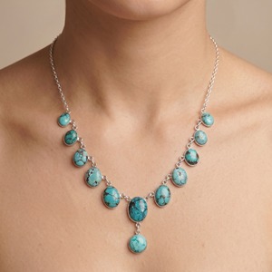 Natural Turquoise Necklace 925 Sterling Silver Multi Stone Statement Necklace Handmade Southwestern Bold Jewelry <b>Gift</b> For Her - Product Image 5