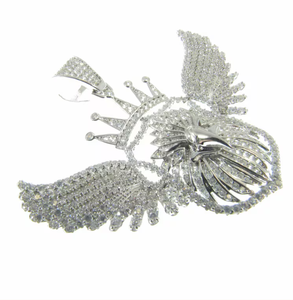 Collier pendentif Ailes d'Aigle serties de pierres, plaqué rhodium, avec breloque oiseau doré et bijou couronne, idéal pour un cadeau - Product Image 2