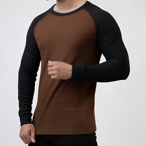 Men's <b>Waffle</b> Knit Long Sleeve T <b>Shirt</b> Two Tone Raglan Sleeve Casual Breathable Stretch Thermal Style Lightweight Activewear Tee - Product Image 1