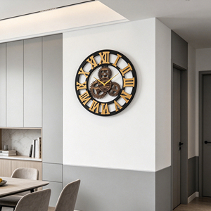 Gear wall <b>clock</b> 60cm large MDF moving gear clockwork with <b>silent</b> movement for industrial loft cafe hotel decoration - Product Image 4