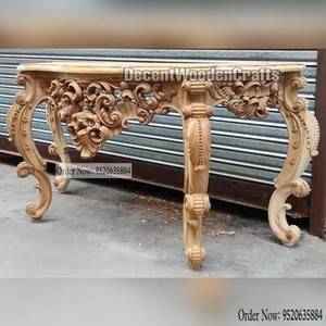 Handcrafted Teak Wood <b>Console</b> <b>Table</b> Carved Border Design Eco-friendly Traditional Decorative Wholesale Aqudus Saleem ST-TEL13 - Product Image 2