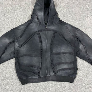Premium Vintage Washed Utility Panel Full <b>Zip</b> Hoodie Heavyweight Cotton Oversized Streetwear <b>Jacket</b> Custom Fashion Men's Hoodies - Product Image 3